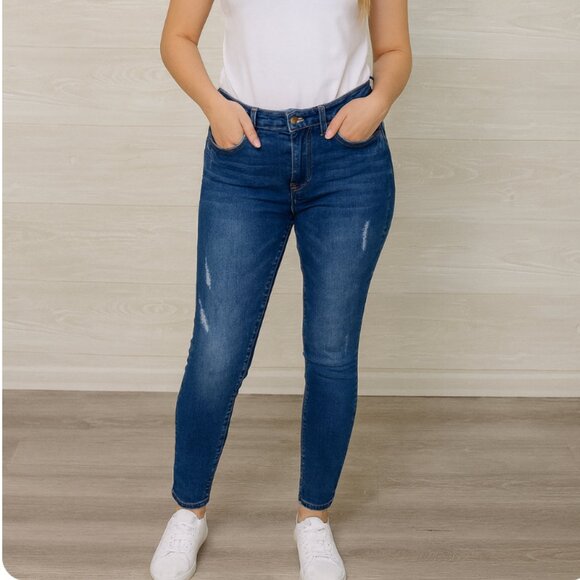 KanCan Distressed Skinny Jeans Blue Stretch Denim Mid Rise Slimming Women’s 27 - Picture 1 of 7